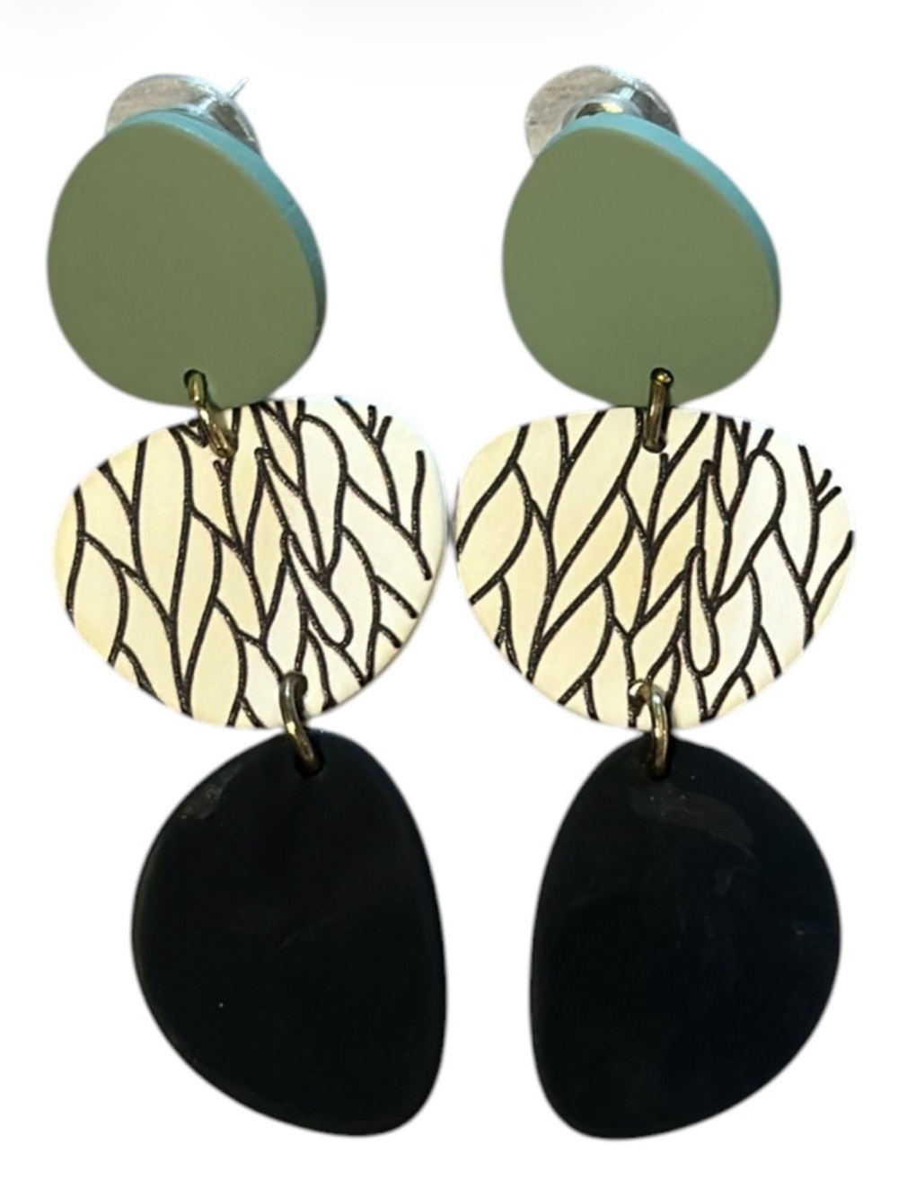 Altar’d State Contemporary Green, White & Black Drop Earrings